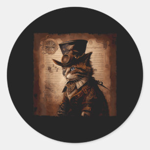Adesivo Gato Engraçado Caubói Steampunk
