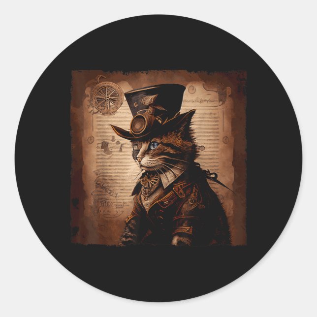 Adesivo Gato Engraçado Caubói Steampunk (Frente)