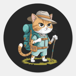 Adesivo Gato Engraçado Com Mochila De Caminhada Gato De Av