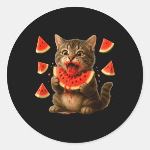 Adesivo Gato Engraçado Comendo Fatia de Melancia Dia da Me