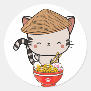 Adesivo Gato engraçado comendo macarrão