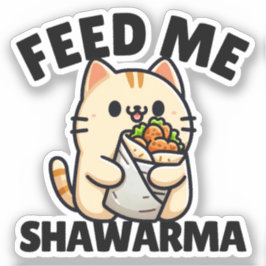 Adesivo Gato Engraçado Comendo Shawarma Enrolando-Me Shawa