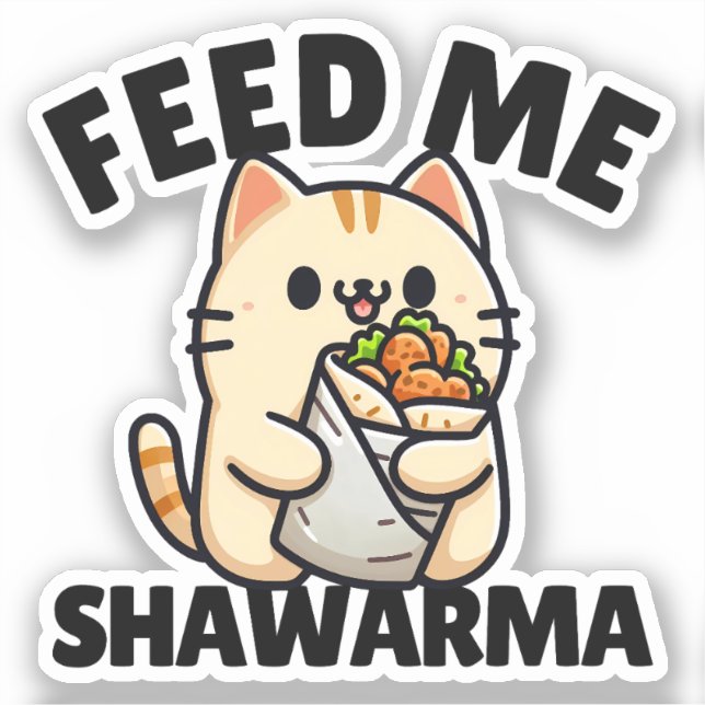 Adesivo Gato Engraçado Comendo Shawarma Enrolando-Me Shawa (Frente)