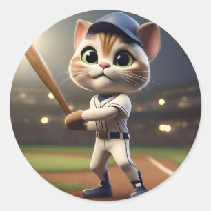 Adesivo Gato Engraçado De Beisebol Em 3D,