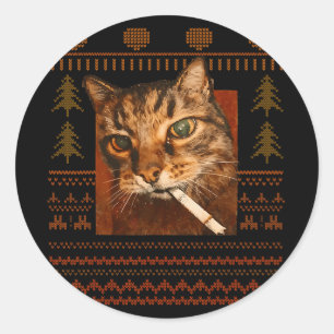Adesivo Gato Engraçado Fumando Meme Natal Feio Para Homens