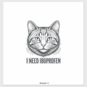 Adesivo Gato Engraçado Ibuprofeno Design de Gravura Vintag