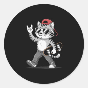 Adesivo Gato Engraçado Mão de Rocha Skate Patins Gráfico S