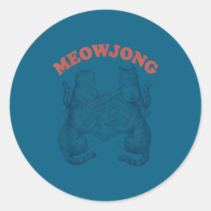 Adesivo Gato engraçado meowjong jogando mahjong retrô