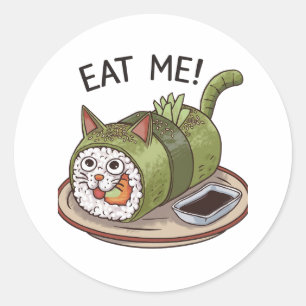 Adesivo Gato Engraçado Moldou Roll Sushi