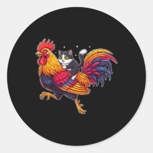 Adesivo Gato Engraçado Montando Galo Frango Animal de Faze