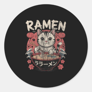 Adesivo Gato Engraçado Ramen Graphic Tee Japonês Anime Kaw