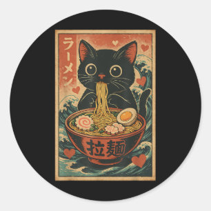 Adesivo Gato Engraçado Ramen Graphic Tee Japonês Anime Kaw
