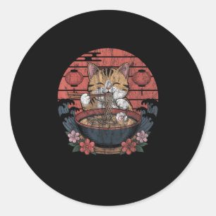Adesivo Gato Engraçado Ramen Graphic Tee Japonês Anime Kaw