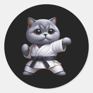 Adesivo Gato Engraçado Shorthair Britânico Vestindo Karate