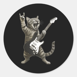 Adesivo Gato Engraçado Tocando Guitarra Rock And Roll Home