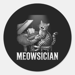 Adesivo Gato Engraçado Tocando Música de Piano Trocadilho 
