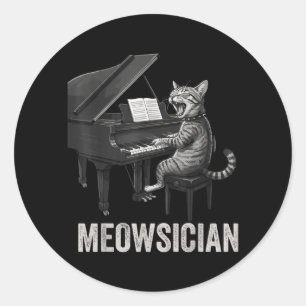 Adesivo Gato Engraçado Tocando Música de Piano Trocadilho 