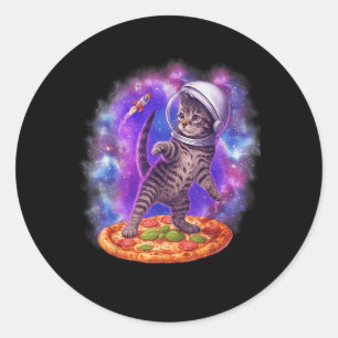 Adesivo Gato Engraçado Voando Um Astronauta De Pizza No Es