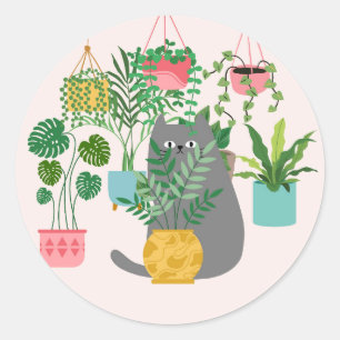 Adesivo Gato Entre Plantas Engraçado