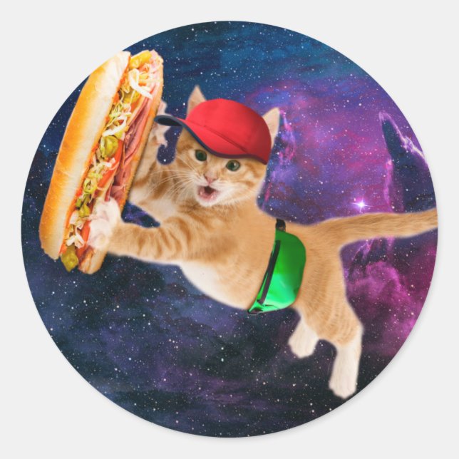 Adesivo Gato espacial com bonés e mochila (Frente)