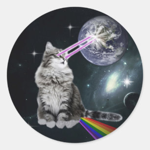 Adesivo Gato espacial com lasers de olhos e arco-íris