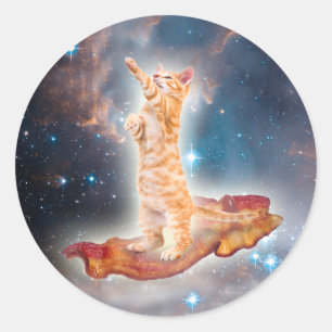 Adesivo Gato espacial surfando no bacon