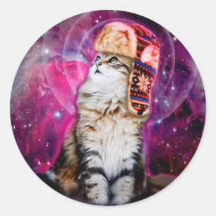 Adesivo Gato espacial vestindo chapéu russo