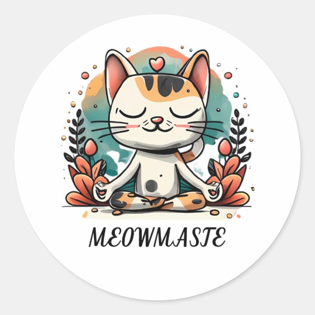 Adesivo Gato Espiritual Engraçado Meditando "MEOWMASTE" (Frente)