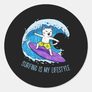 Adesivo Gato está surfando uma onda - Surfar é meu estilo 