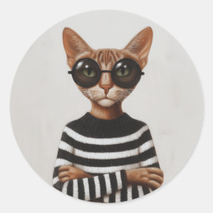 Adesivo Gato Estiloso Com Óculos Redondos
