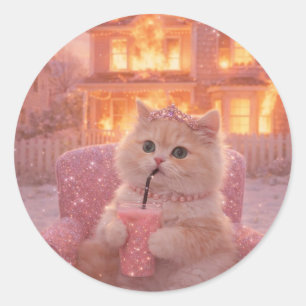 Adesivo Gato Estiloso de Salto Alto Rosa e Glamour Fofo   