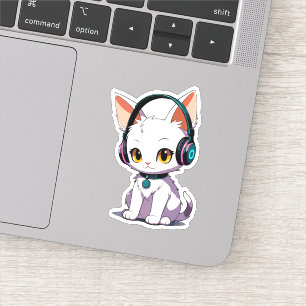 Adesivo Gato Estiloso Usando Fones de Ouvido