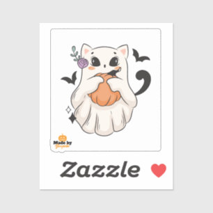 Adesivo Gato Fantasma Bonito com Pumpkin Spooky Hallowee