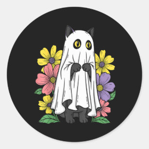 Adesivo Gato Fantasma de Halloween Gato Preto Fofo Flores