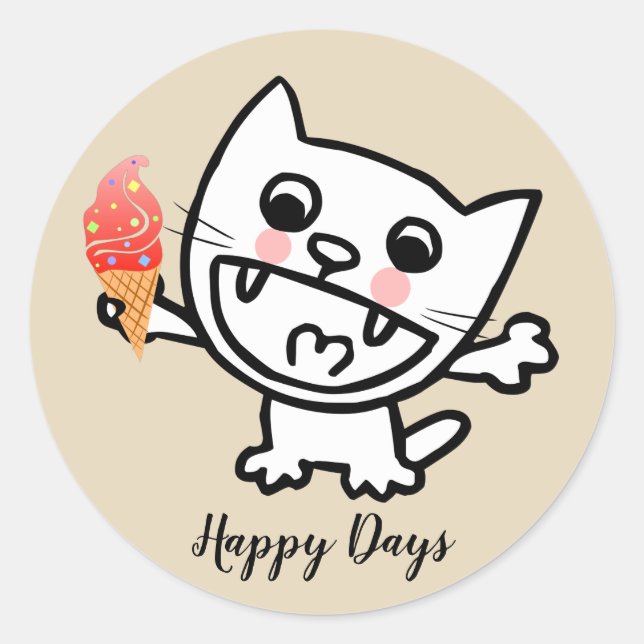 Adesivo Gato Feliz com Sorvete (Frente)