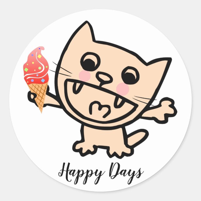 Adesivo Gato Feliz com Sorvete (Frente)