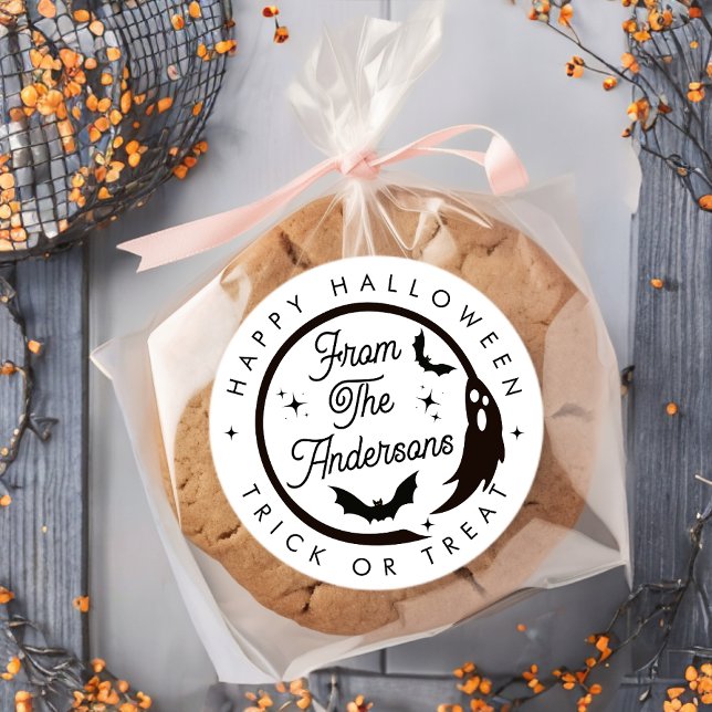 Adesivo Gato Feliz de Halloween ou Trate Ghost Bats (Criador carregado)