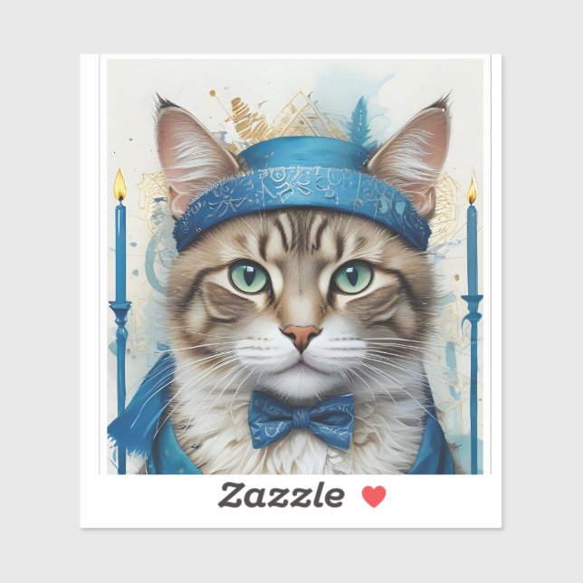 Adesivo Gato festivo no hanukkah brincalhão Disguise (Folha)
