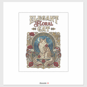 Adesivo Gato Floral Elegante Arte Nova Vetorial Vintage