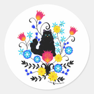 Adesivo Gato Fluffy Preto com Flores