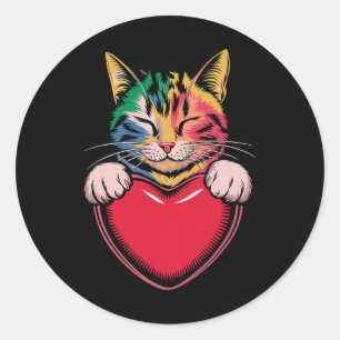 Adesivo Gato Fofo Abraçando Coração de Valentino Gatinho A