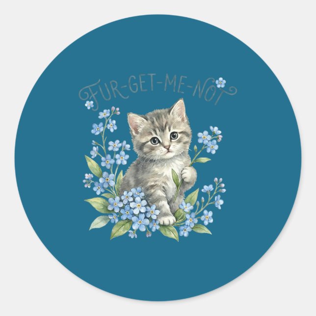Adesivo Gato fofo &amp; flores presente fur-get-me-not par (Frente)