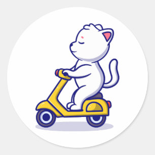 Adesivo gato fofo andando de scooter ícone desenho ilustra