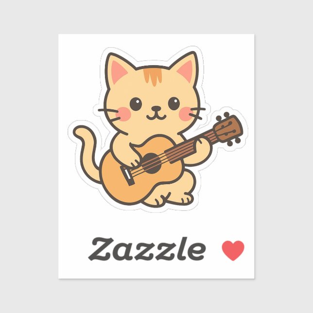 Adesivo Gato Fofo Com Acústico (Folha)