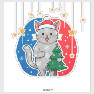 Adesivo Gato Fofo de Chapéu de Papai Noel