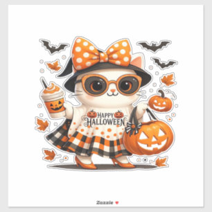 Adesivo Gato fofo de Halloween � Kawaii Witch Kitty com ab