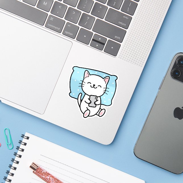 Adesivo Gato Fofo de Mensagens (Notebook com iPhone)