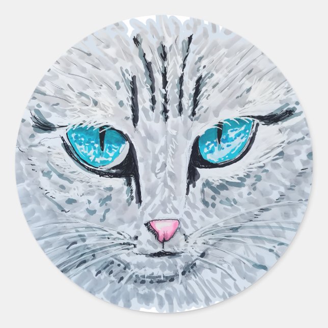 Adesivo Gato Fofo de Olhos Azuis (Frente)
