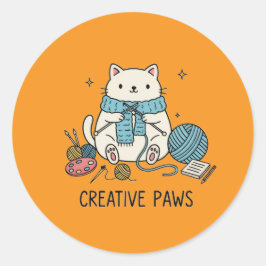 Adesivo Gato Fofo de Tricô Fio Laranja Design de Papelaria