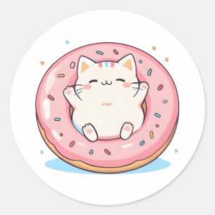 Adesivo Gato Fofo em Design Kawaii de Donut Doce
